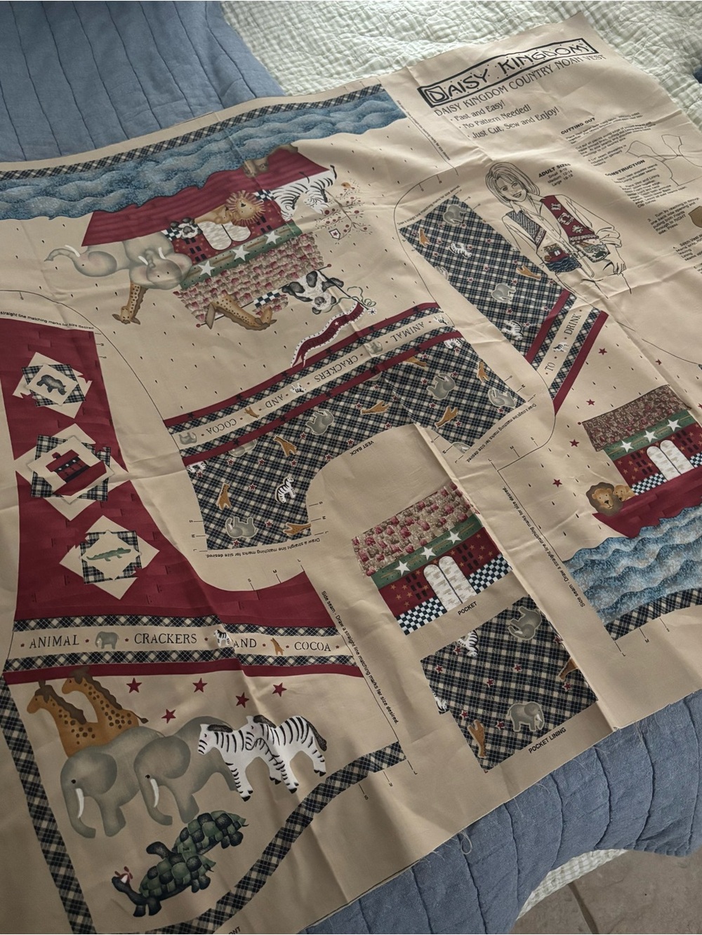 Daisy Kingdom Noah’s Ark Patchwork Fabric Panel in Red, Blue, Cream